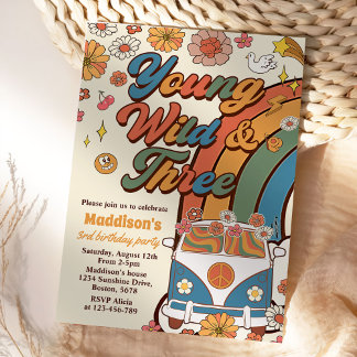 Young Wild Three Retro Rainbow 3. Geburtstag Einladung