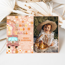 Young Wild Three Retro Rainbow 3. Geburtstags-Foto Einladung