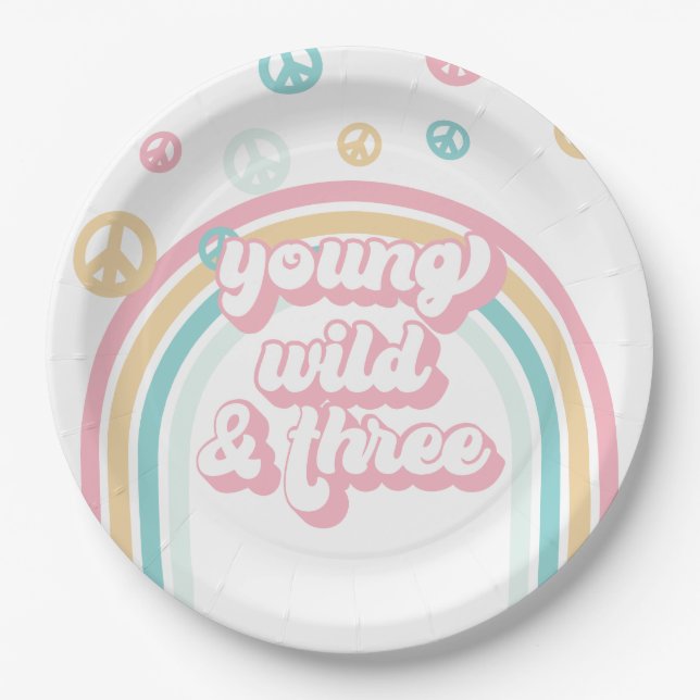 Young Wild Three Retro Summer Rainbow Pappteller (Vorderseite)