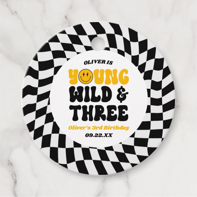 Young Wild & Three Retro Third 3rd Birthday Party Geschenkanhänger (Vorderseite)