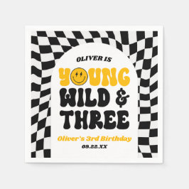 Young Wild & Three Retro Third 3rd Birthday Party Serviette