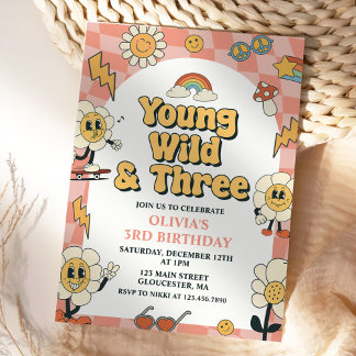 Young Wild Three Retro Van Pink 3. Geburtstag Einladung