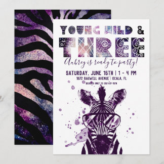 Young, Wild & Three | Rockstar Zebra Einladung