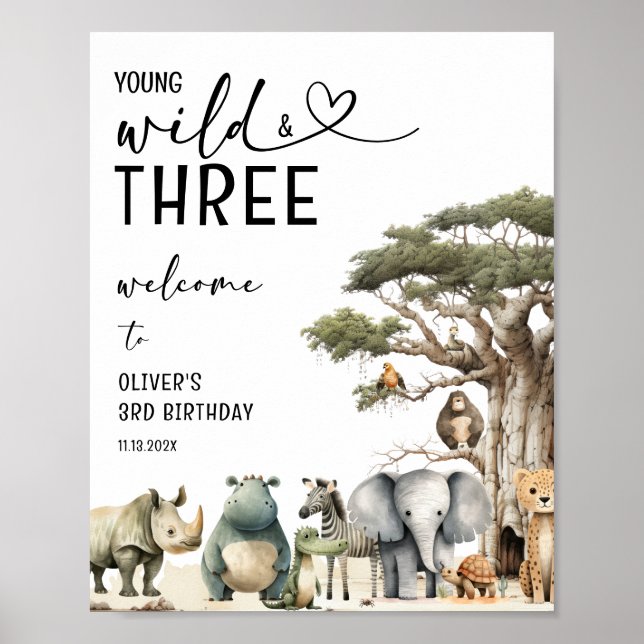 Young Wild Three Safari 3. Geburtstag Begrüßungsze Poster (Vorne)