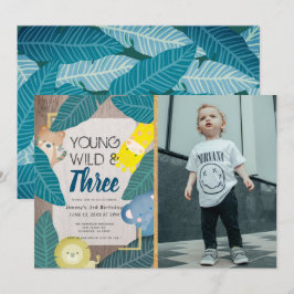 Young Wild & Three Safari Animals Foto Geburtstag Einladung