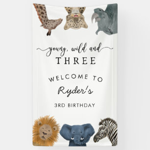 Young Wild Three Safari Boy Birthday Party Banner