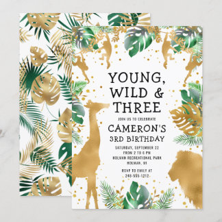 Young Wild Three Safari Gold Green 3. Geburtstag Einladung