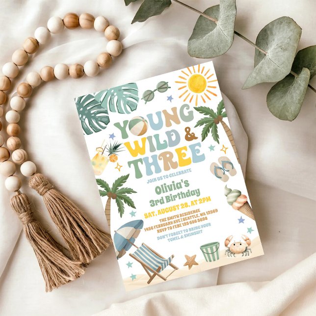Young Wild & Three Summer Beach 3. Geburtstag  Einladung (Von Creator hochgeladen)