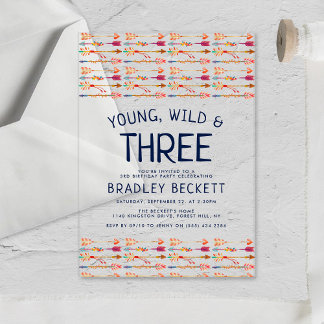 Young, Wild & Three Tribal Boho Arrow 3. Geburtsta Acryleinladungen