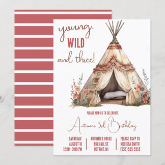 Young, Wild, und Drei! Boho TeePee Birthday Party Einladung