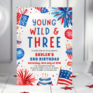 Young Wild und Three 4. Juli 3. Geburtstag Party Einladung