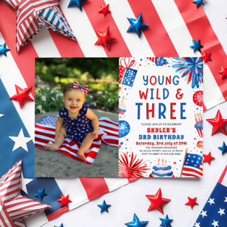 Young Wild und Three 4. Juli 3. Geburtstag Party Einladung