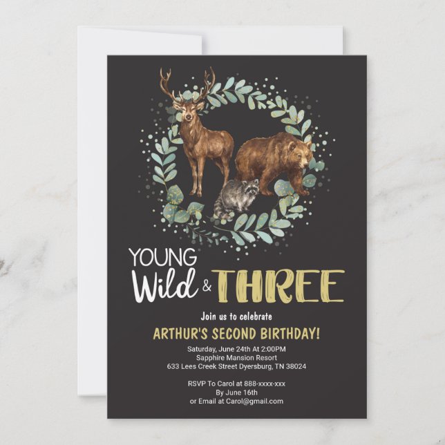 Young Wild Woodland Anniversaire Invitation Garçon (Devant)