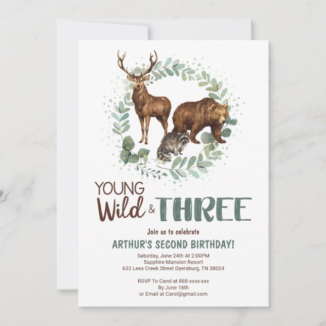 Young Wild Woodland Birthday Invasionsboys Ankündigung (Vorderseite)