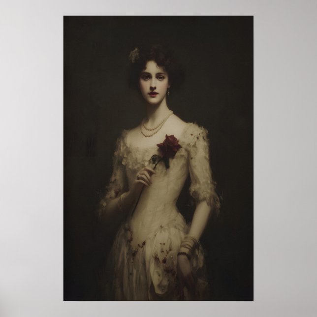 Young Woman Holding Wilted Rose, Gothic Victorian  Poster (Vorne)
