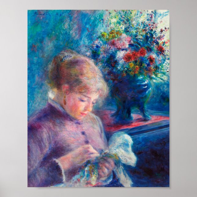 Young Woman Näwing by Pierre-Auguste Renoir Poster (Vorne)