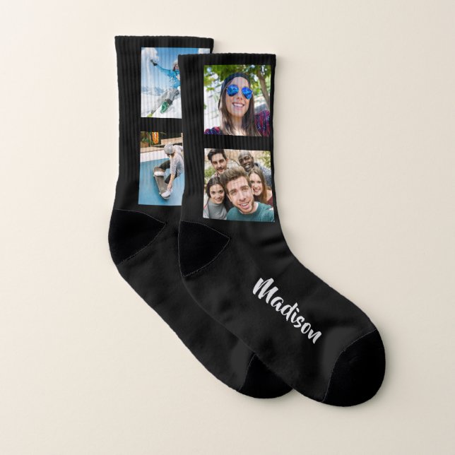 YOUR 8 Photos & Name custom socks (Paire)