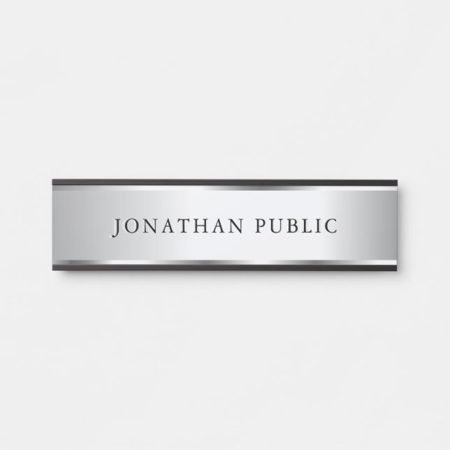 Your Custom Text Name Template Black & Silver Türschild (Vorderseite )