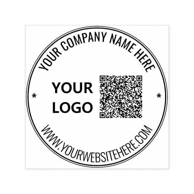 Your Design QR Code and Logo Round Stamp Template Permastempel (Design)