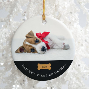 Your Dog's First Christmas   Charcoal with Photos Keramik Ornament