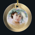 Your Foto into Golden Christmas Ball Custom Keramik Ornament<br><div class="desc">Your Foto into Golden Christmas Ball Custom Ceramic Ornament. Choose background color and logo size. Custom Your Foto von Christmas Tree Decor gift Ceramic Ornament in gold shining tones</div>