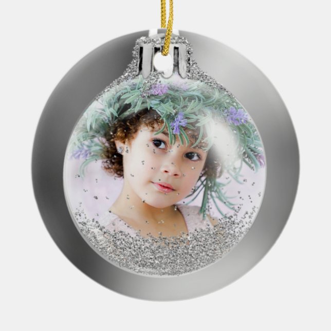 Your Foto into Silver Christmas Ball Custom Keramik Ornament (Vorne)