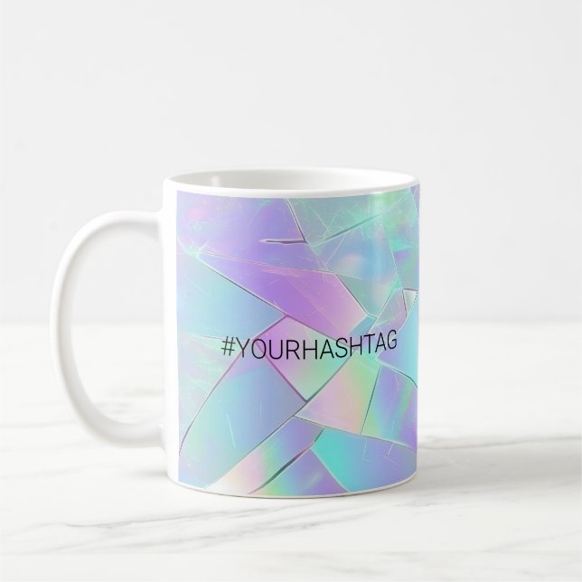 #Your Hashtag, Aquamarines und Lila Iridesdesign Kaffeetasse (Links)