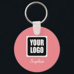 Your Logo/Art/Photo, DIY Script Name, Coral Schlüsselanhänger<br><div class="desc">Personalize with Your Logo,  Art or Photo and name in white script on Coral background. Click “Customize” to change colors and type styles.</div>