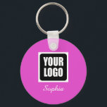 Your Logo/Art/Photo, DIY Script Name, Fuchsia Schlüsselanhänger<br><div class="desc">Personalize with Your Logo,  Art or Photo and name in white script on Fuchsia background. Click “Customize” to change colors and type styles.</div>