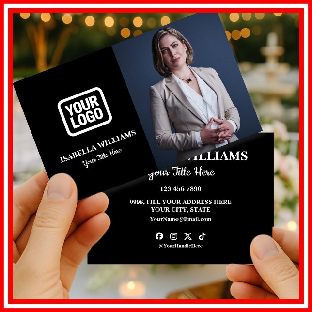 Your Logo Here Simple Modern Black Photo Visitenkarte (Von Creator hochgeladen)