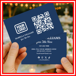 Your Logo Here Simple Modern Navy Blue Website QR  Visitenkarte