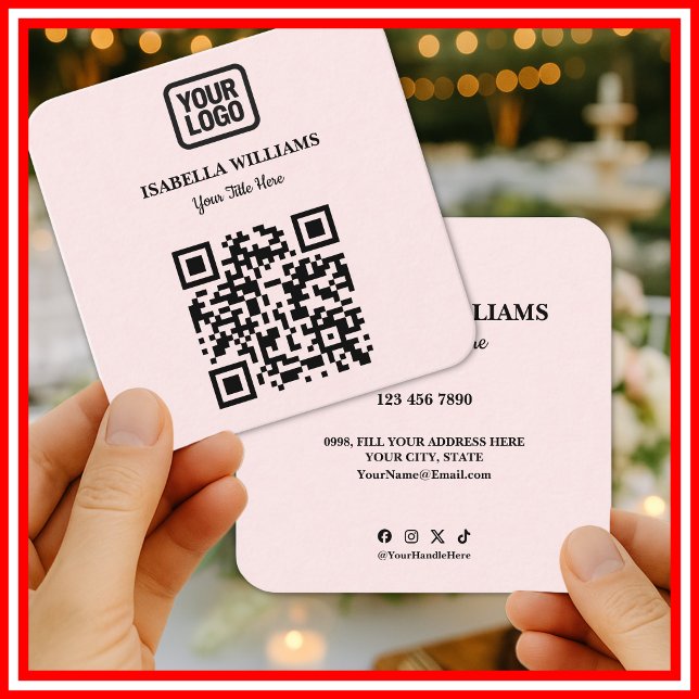 Your Logo Here Simple Modern Pink Website QR Code Quadratische Visitenkarte (Von Creator hochgeladen)