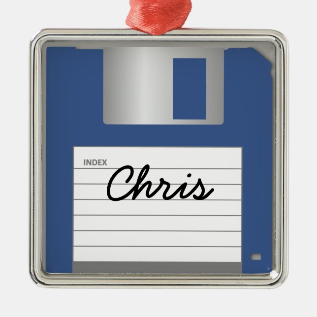 Your Name Classic 3.5" Blue Floppy Disk Ornament Aus Metall (Vorne)
