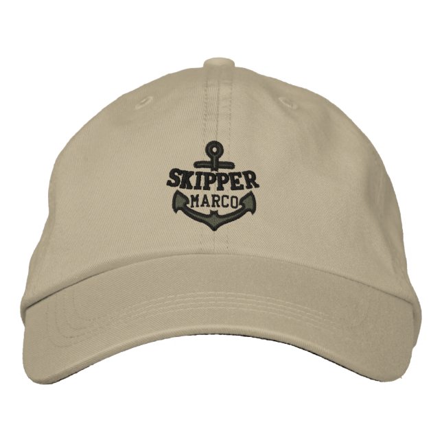 Your Name on Nautical Anchor Embroidery Skipper Bestickte Kappe (Vorderseite)
