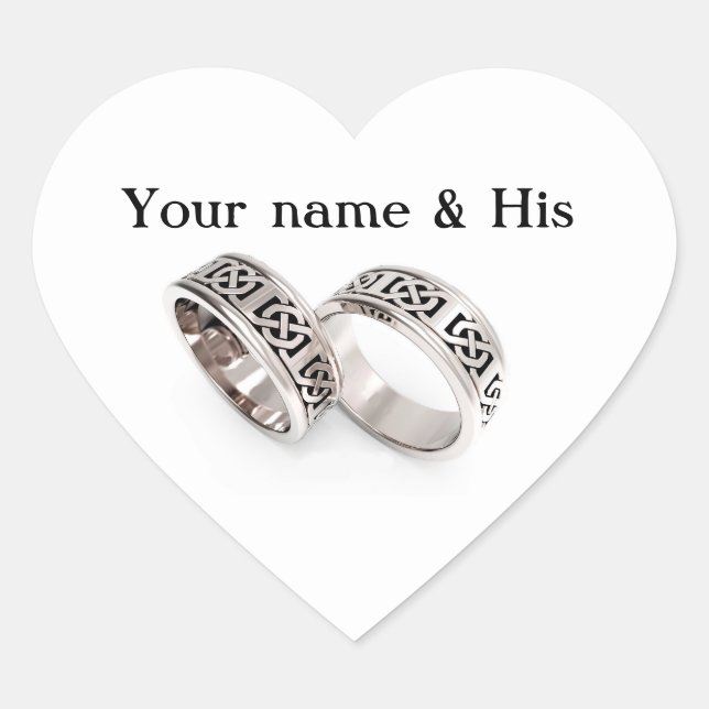Your Names Two Celtic Wedding Rings Heart Sticker (Vorderseite)