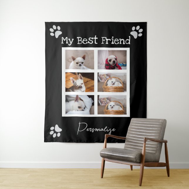Your pet dog custom photo collage best friend name wandteppich (Beispiel)