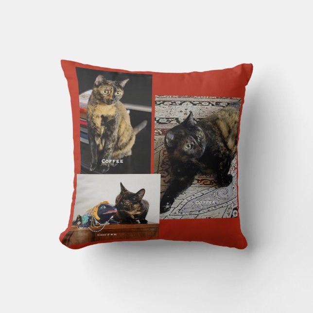 Your Pet or Pets 3 Photos, 3 Names, Red Background Kissen (Vorderseite)
