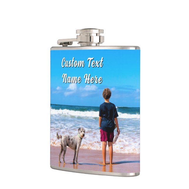 Your Pet Photo Flask Personalized Text Flachmann (Links)