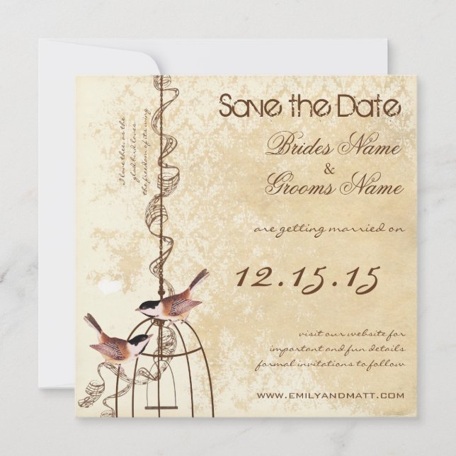 Your Photo Damask Bird Cage Wedding Save the Date (Devant)