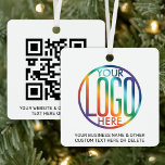 Your QR Code & Logo Business Promotional Square Ornament Aus Metall<br><div class="desc">FOR INSTRUCTIONS TO CHANGE BACKGROUND / TEXT COLORS OR TRANSPARENCY OF LOGO, SEE END OF THIS DESCRIPTION. Promote your business to potential customers with a custom logo and QR code square Christmas ornament. This template is simple to personalize and can be different or the same on front and back. The...</div>
