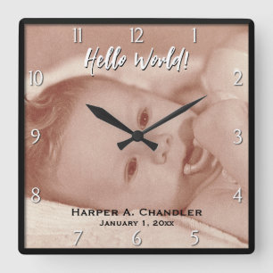 Your Text and Baby Photo Frame Template Quadratische Wanduhr