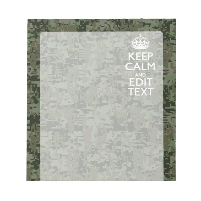 Your Text Digital Camouflage Olive Green Keep Calm Notizblock (Vorderseite)