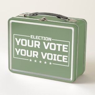 Your Vote Your Voice weiße Schrift Metall Brotdose