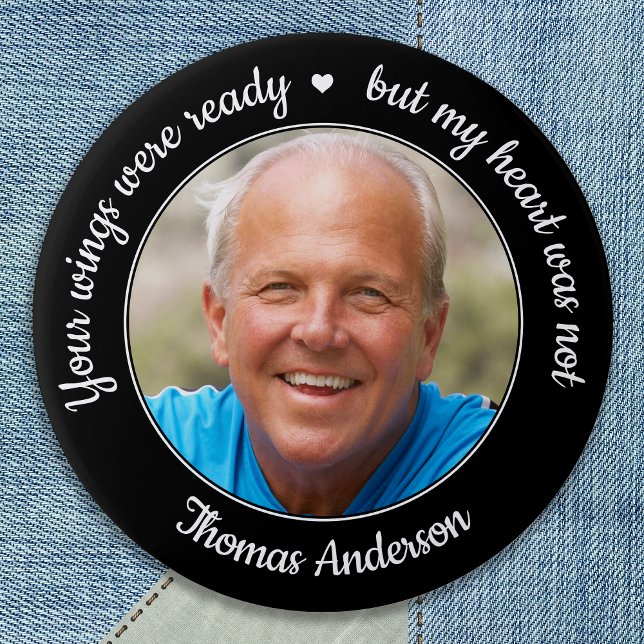 Your Wings Were Ready Modern Photo Memorial Button (Von Creator hochgeladen)
