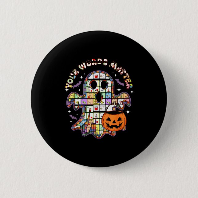 Your Word Slp Speech Therapy Aac Ghost Halloween  Button (Vorderseite)