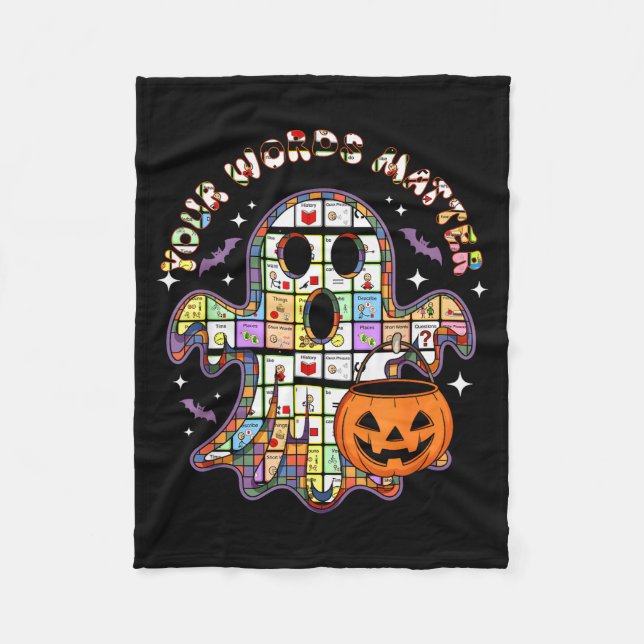 Your Word Slp Speech Therapy Aac Ghost Halloween  Fleecedecke (Vorderseite)