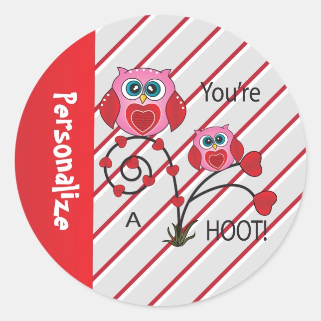 You're a Hoot Valentine Owl Runder Aufkleber (Vorderseite)