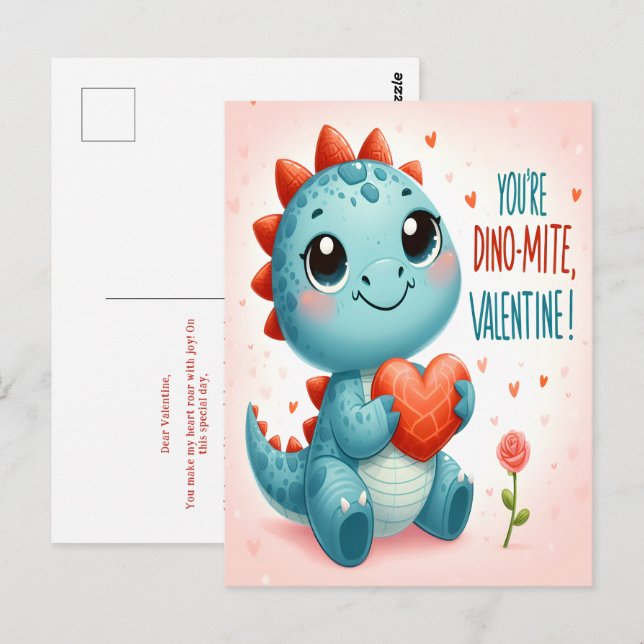 Youre Dinomite Valentine Niedlich Dinosaurier Lieb Postkarte (Vorne/Hinten)