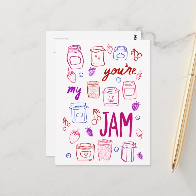 YOURE MY JAM Niedlich Jars Illustration Valentine  Postkarte (Vorderseite/Rückseite Beispiel)