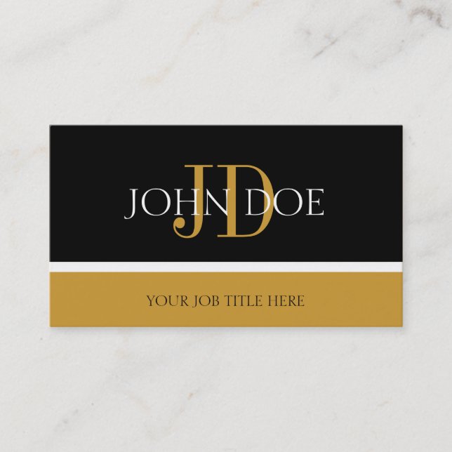 YourJobTitle Monogramm-schwarzes/gelbes Gold Visitenkarte (Vorderseite)